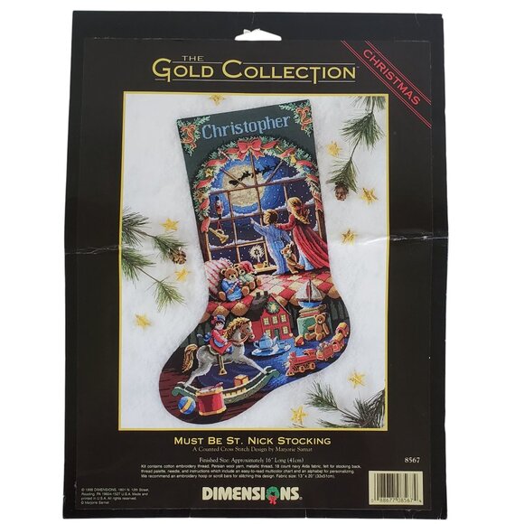 DIMENSIONS GOLD COLLECTION Cross Stitch Stocking Kit Must Be St Nick STARTED - Picture 1 of 8
